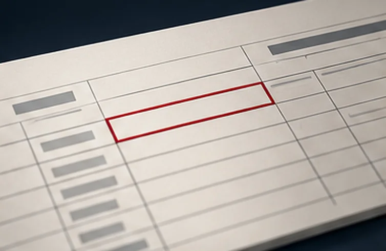 A printed register with one empty cell outlined in red.