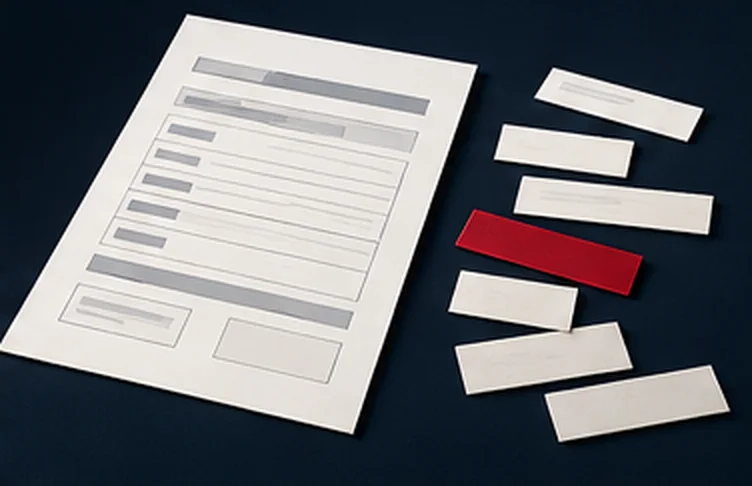 A grant form with loose paper strips beside it, one strip red.