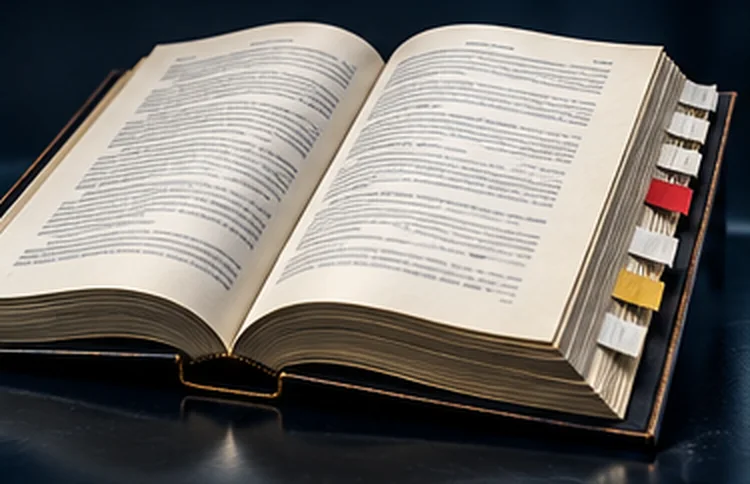 An open omnibus bill, its edge bristling with red, gold and white tabs.