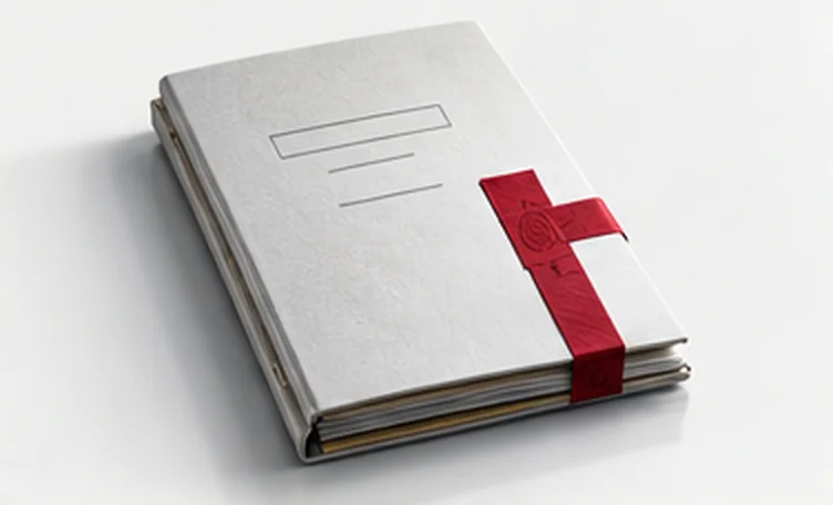 A grey registry folder bound shut with a red seal.