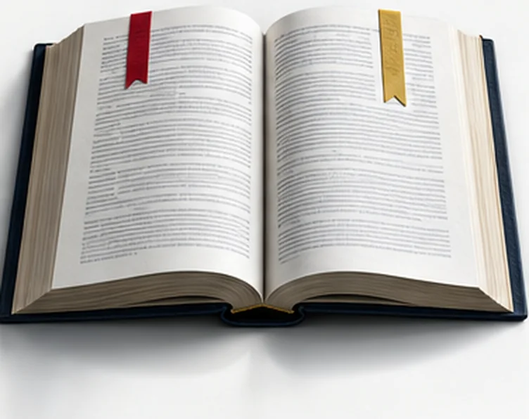 An open statute book marked with a red and a gold ribbon.